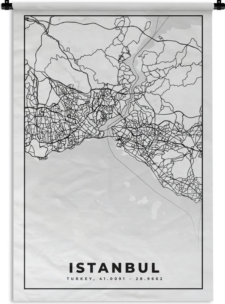 MuchoWow Wandteppich Wandbehang Istanbul - Karte - Stadtplan - Schwarz-weiß - Karte 60x90 cm Tapisserie Dekoration Wandtuch - Foto-Teppich - Abw...