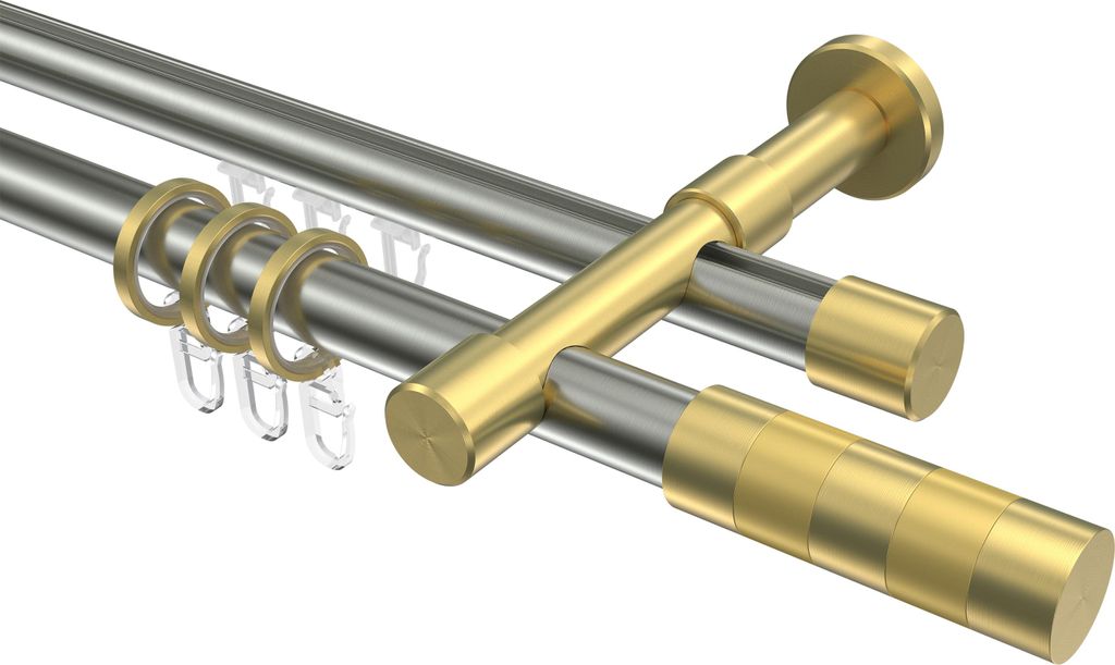 Interdeco Rundrohr-Innenlaufstange / Gardinenstange (Kombination) Edelstahl-Optik / Messing-Optik, Typ Prestige Mavell (Zylinder Bicolor), 20 mm Ø...