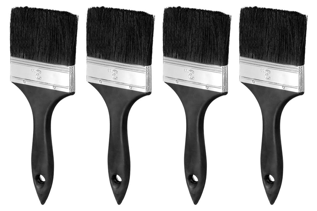 4 Stück Malerpinsel 2,8 Zoll Flache Malpinsel mit schwarzem PP-Griff für Kunst, Möbel, Schrank, Wand, Tür und Zierleiste