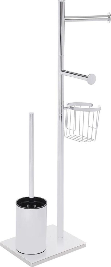 Toilettenpapierhalter - Freistehendes Set - Edelstahl - Mit WC-Bürste und Behälter - Für Badezimmer - Silber