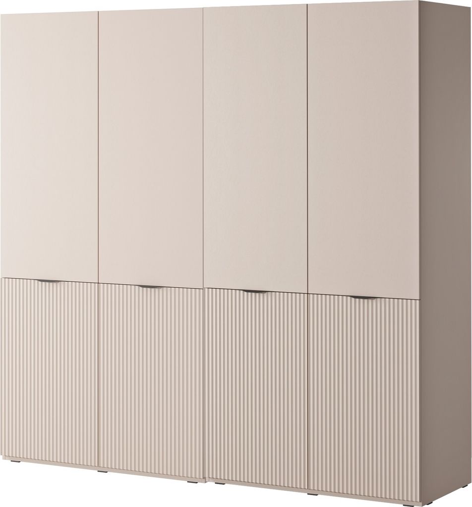 Drehtürenschrank mit Schubladen Falttürenschrank 4-türig Schrank mit Einlegeböden und Kleiderstange, Schlafzimmer - Schrank Minewra 200 - Beige