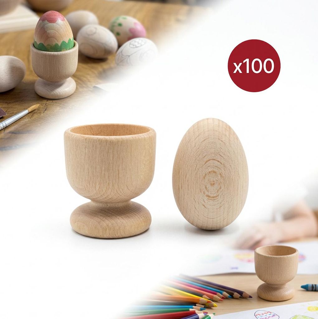 Set mit 100 HOLZBEchern und BUCHENHOLZ-Eiern für DIY-Bastelarbeiten für Kinder