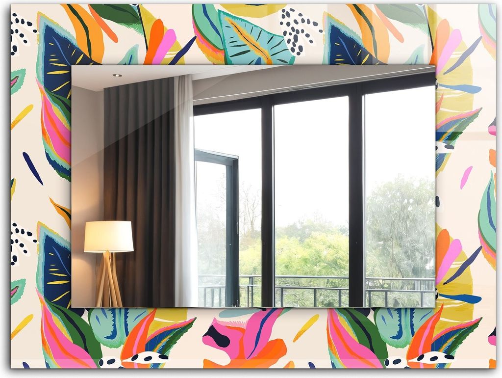 Dekorativer Wandspiegel - Bedruckter Spiegel - Motiv - 80x60 cm - Buntes Blattmuster