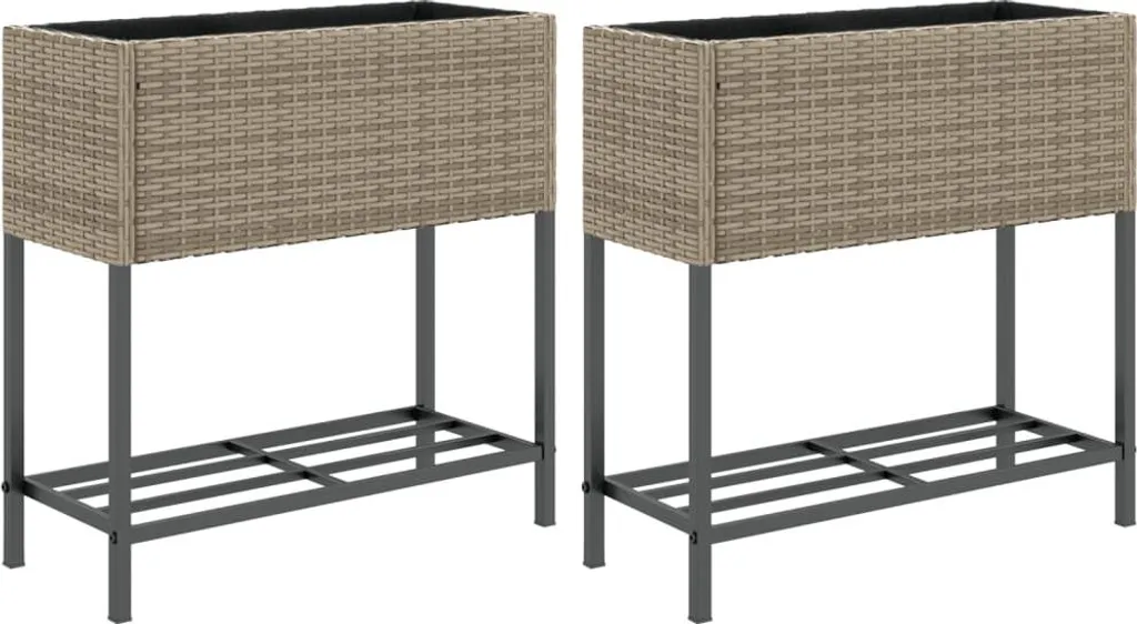 vidaXL Parterre surélevé avec étagère 2 pcs en polyrotin gris 70x28x70 cm