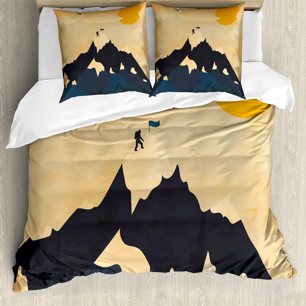 Copripiumino ABAKUHAUS Vintage Montagna 200x200 Antiacaro Blu Arancio