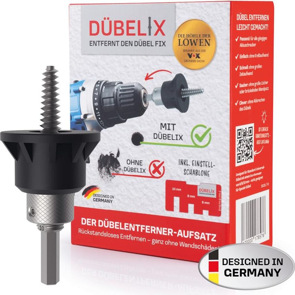 Dübelix Dübelentferner schwarz inkl. Einstellschablone Produktbild 