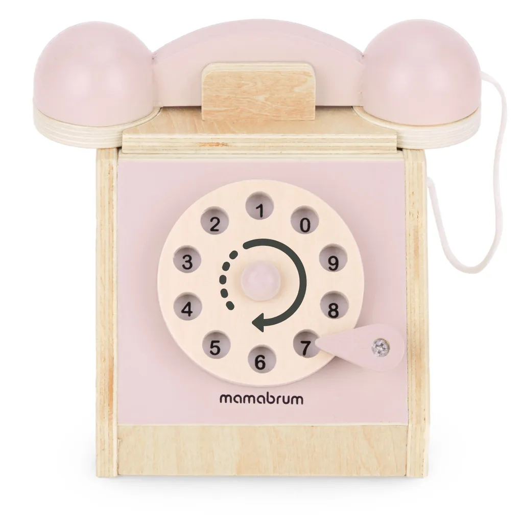 Téléphone rétro bois rose pastel - Design authentique et bois véritable
