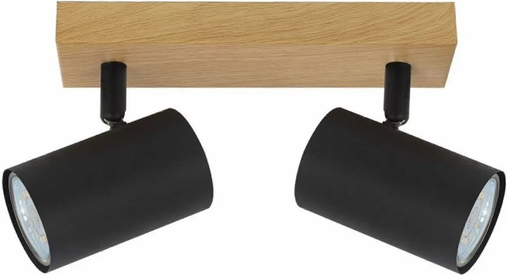 Plafonnier design bois et noir 2 lumières GU10 pour salon ou bureau