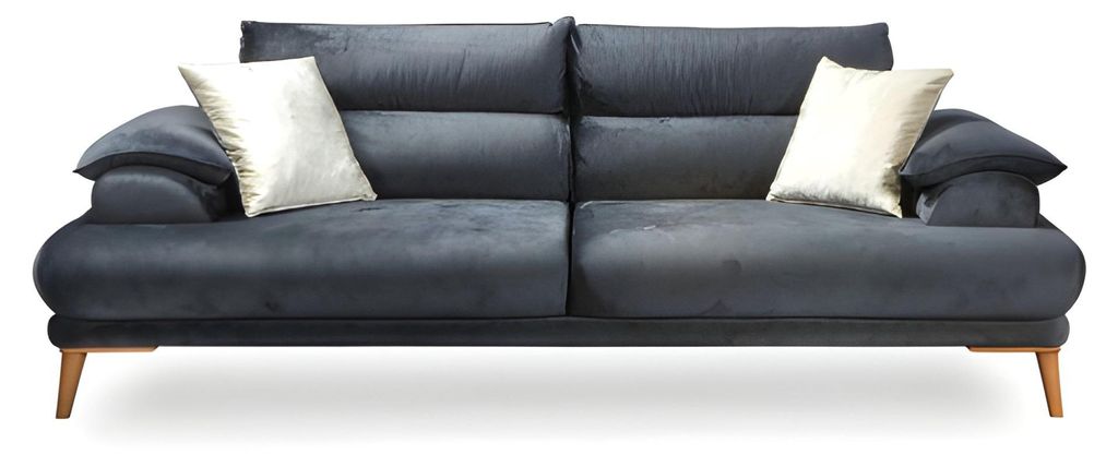 Sofa Couch Blau Gepolstert Verstellbare Rückenlehne Armlehnen 3 Sitz 230cm