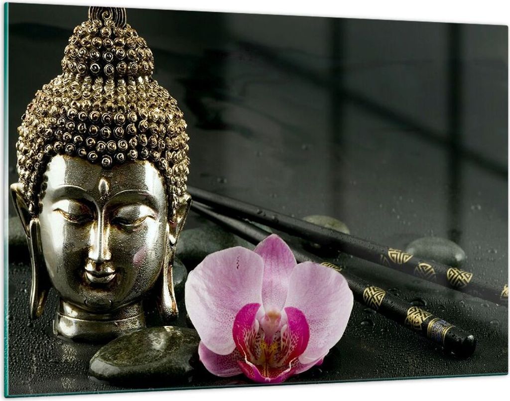 Bilder auf glas - Buddha Blume Stöcke - 120x80cm - Glasbilder - Wandbilder - Kunstdruck - zum Aufhängen bereit - Wanddekoration aus Glas - Glas B...