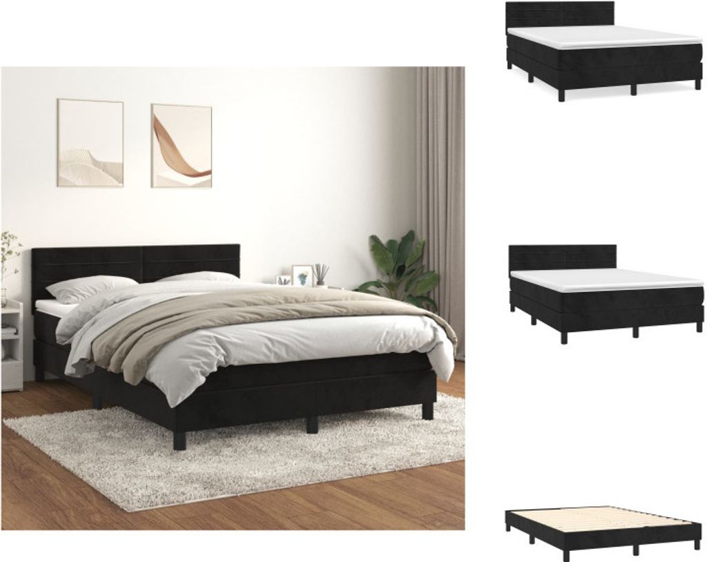 vidaXL Boxspringbett mit Matratze Schwarz 140x200 cm Samt - Betten & Bettgestelle