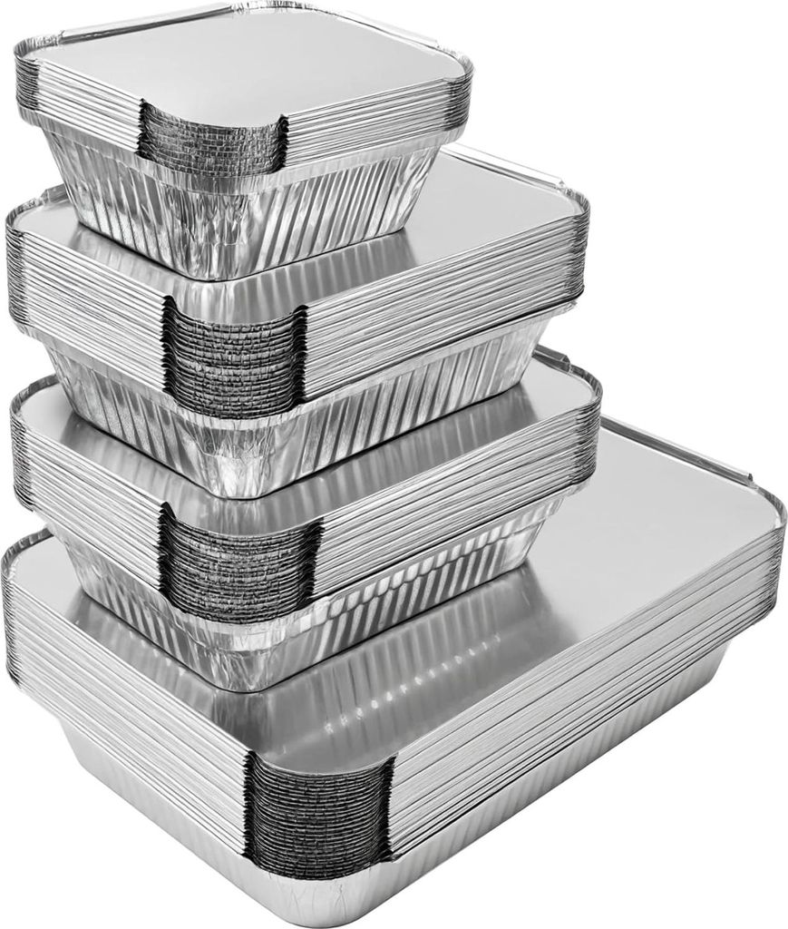 40-teiliges Set Aluminium-Lebensmittelschalen mit Deckel, 2200 ml/1000 ml/800 ml, 410 ml, Aluminium-Grillschalen, gefriergeeignet zum Grillen und B...