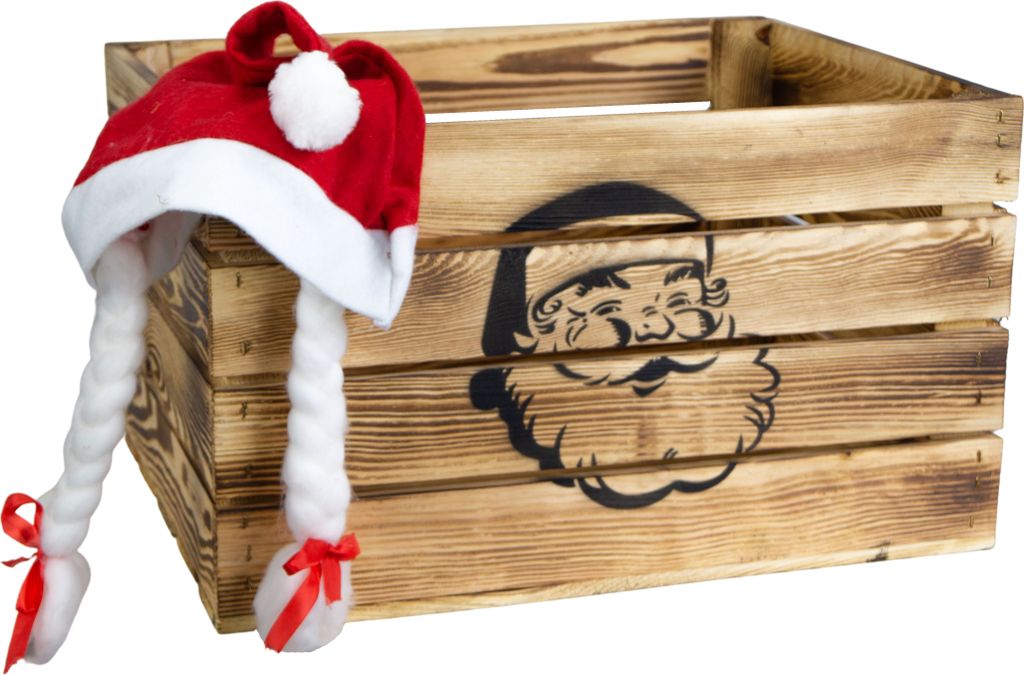 Obstkiste geflammt mit schwarzen Weihnachtsmann Weinkiste Geschenkekiste Weihnachtsdeko Weihnachtskiste