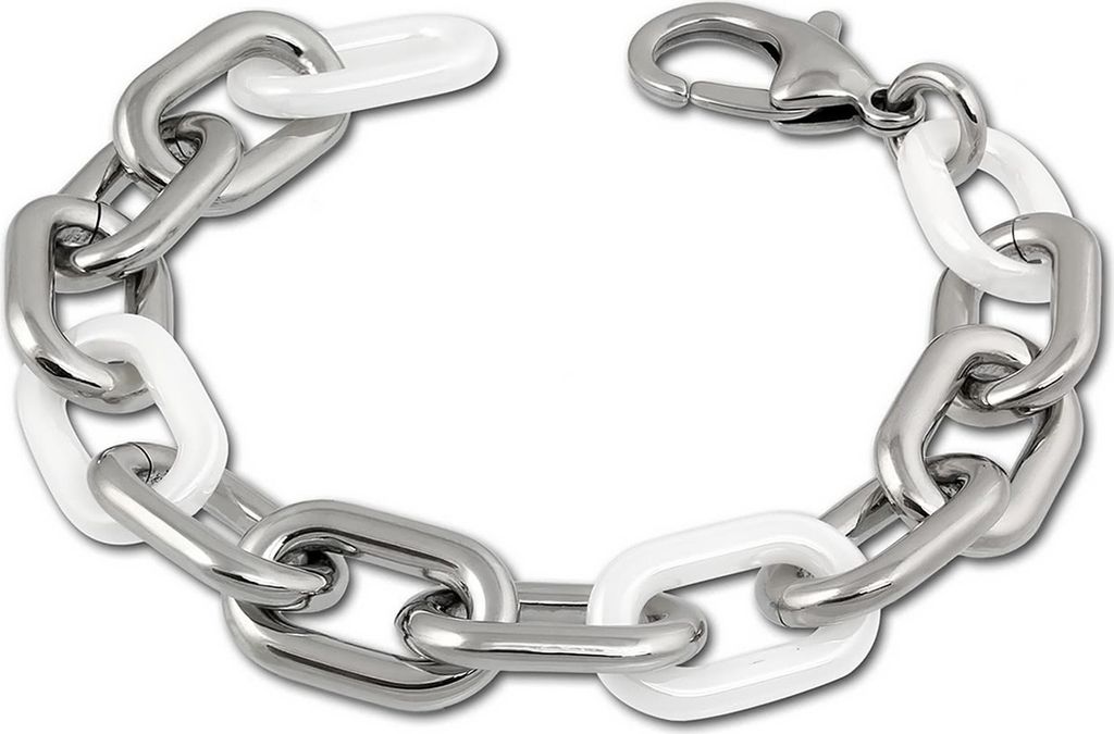 Amello Armband Edelstahl Keramik grobe Glieder silber weiß Damen ESAX19W9