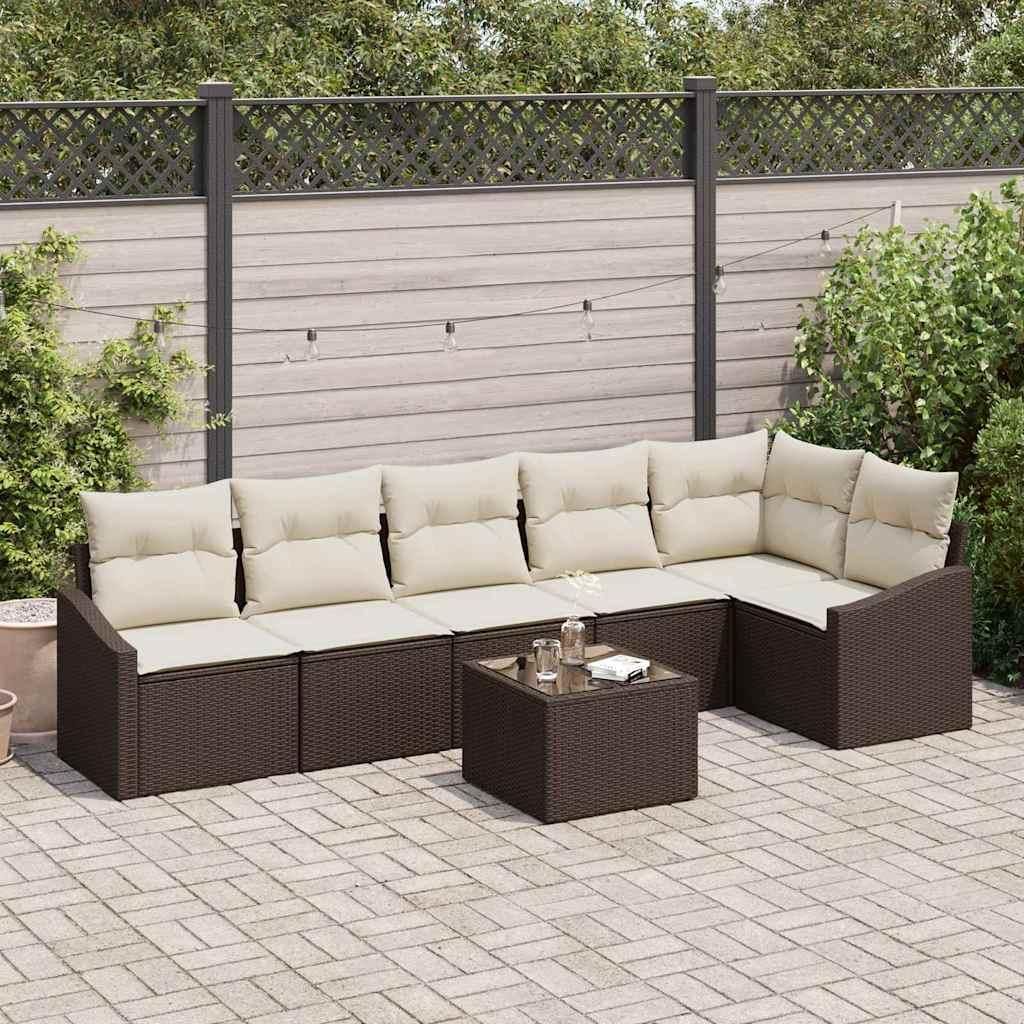 Maison Exclusive - Sofa Set mit Kissen 7 pcs Braun Poly Rattan