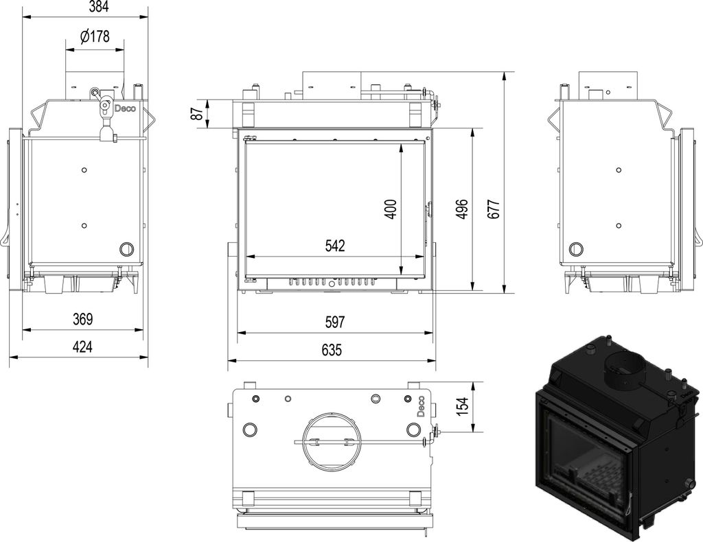 Wasserführender Kamineinsatz KRATKI MAJA DECO 8 kW Ø 180 Produktbild 