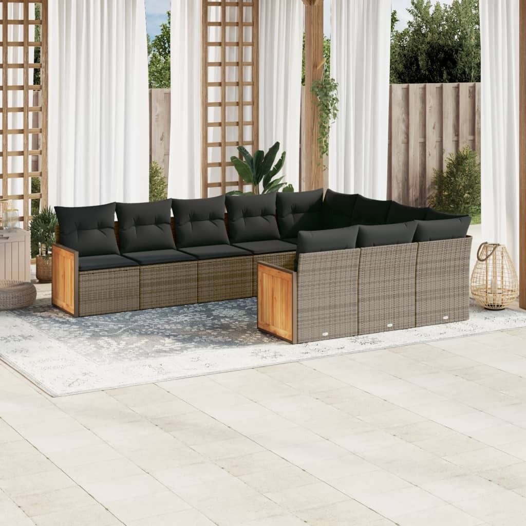 Maison Exclusive - 10-tlg. Garten-Sofagarnitur mit Kissen Grau Poly Rattan