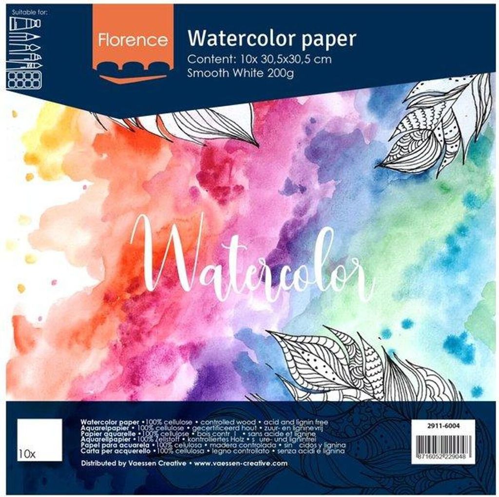 Florence | Aquarellpapier smooth 30,5x30,5cm 200g Weiß 10pcs
