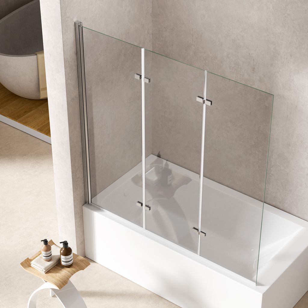 S'AFIELINA Badewannenaufsätze 130 x 140 cm 3 Stück Faltbare Duschabtrennung aus 6mm ESG Clear NANO Beschichtung ESG-Sicherheitsglas