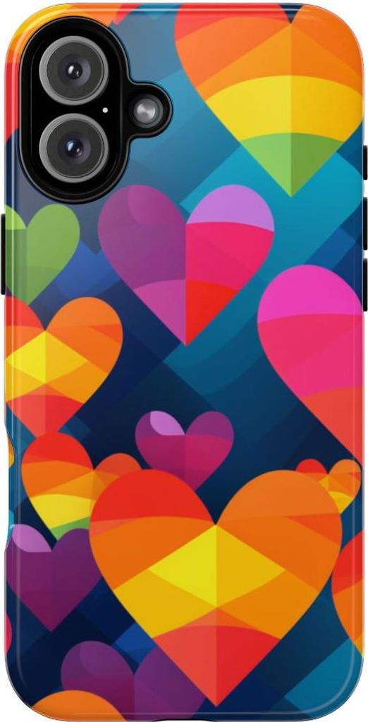 Buntes geometrisches Herzmuster – Hülle Kompatibel mit iPhone 16 Plus