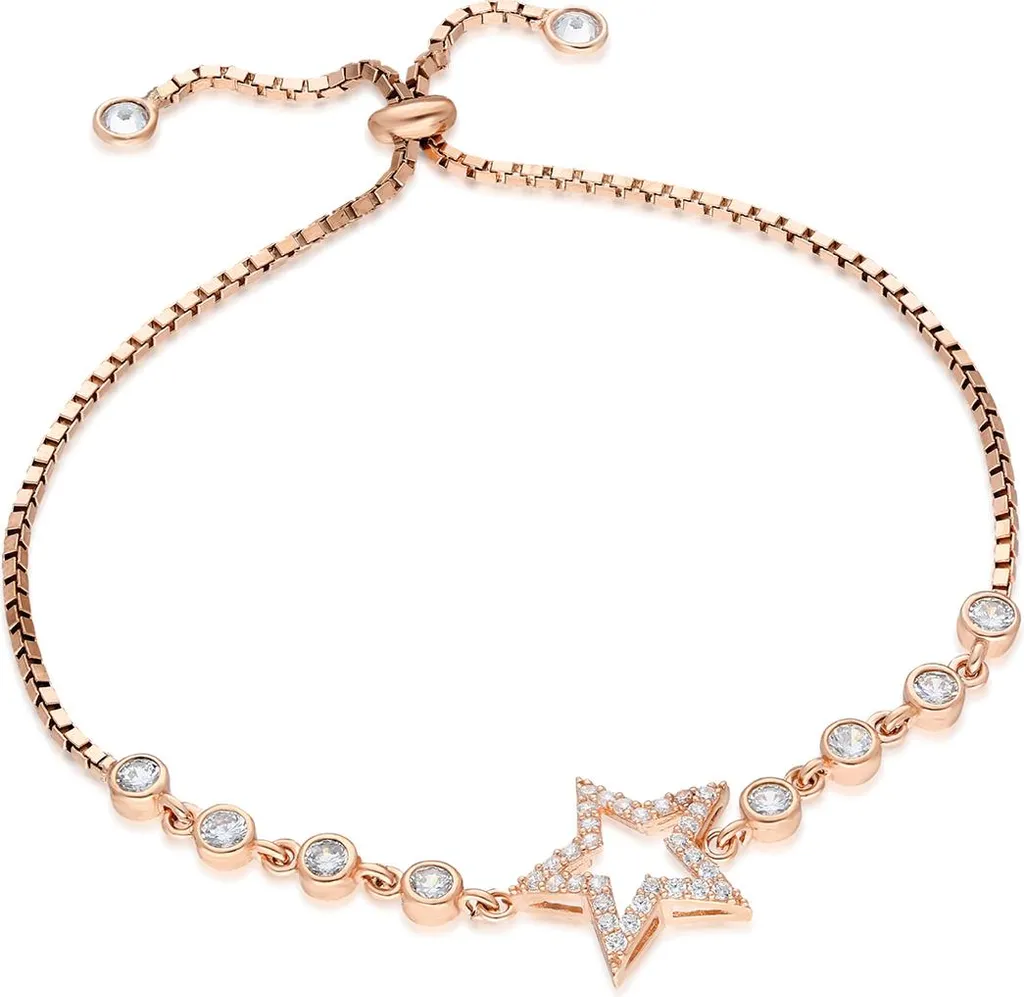 Bracelet en argent 925 étoile et pendentif or rose avec oxydes zircone