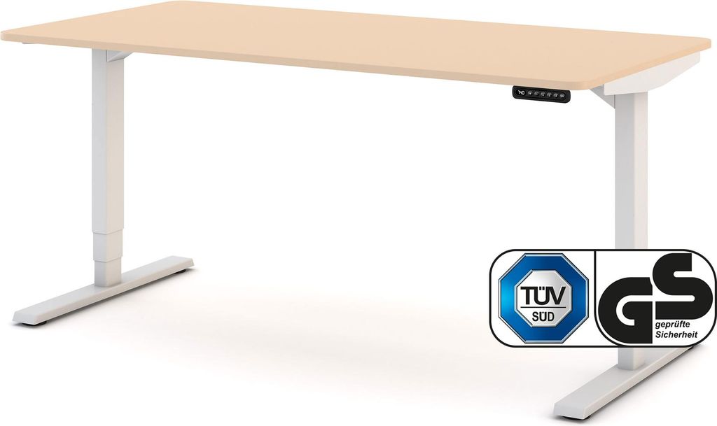 ASSMANN Elektrisch höhenverstellbarer Schreibtisch Y-Line Curved Sand Weiß, 140x70cm, Memoryfunktion, 2-fach-Motorik