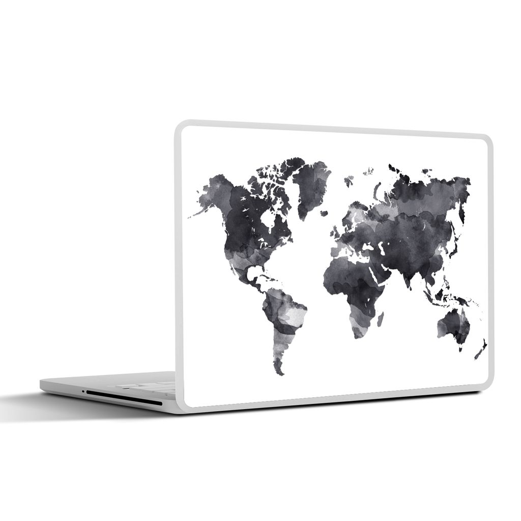 MuchoWow Laptop Aufkleber Sticker Cover Weltkarte - Aquarell - Schwarz - Weiß 25x18 cm - Laptop-Deko