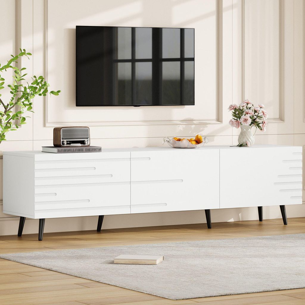 KLAM HOME Lowboard Weißer XXL TV-Schrank 180cm für bis 80 Produktbild 