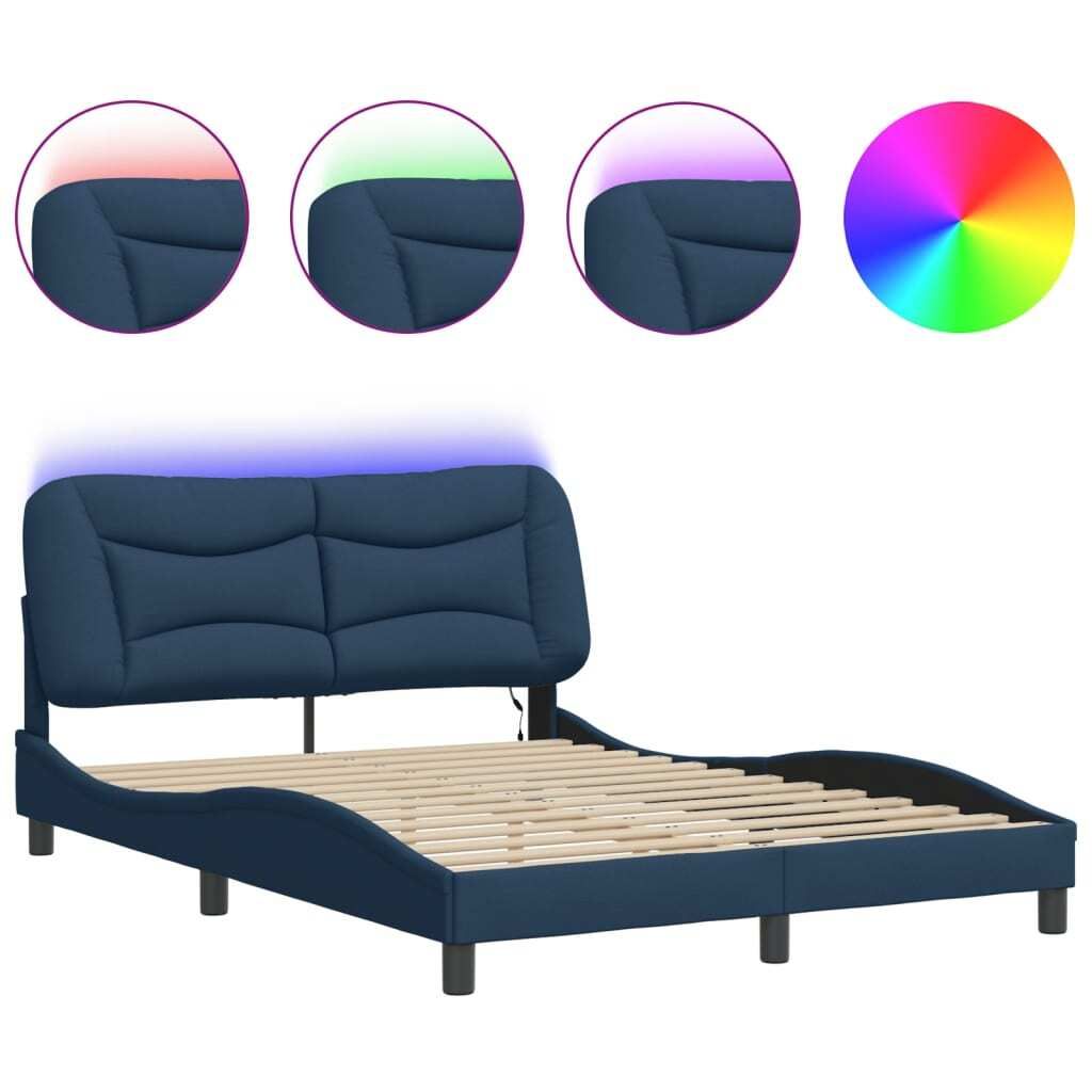 Bettgestell mit LED ohne Matratze "Hvar" Blau 140x190 cm Stoff