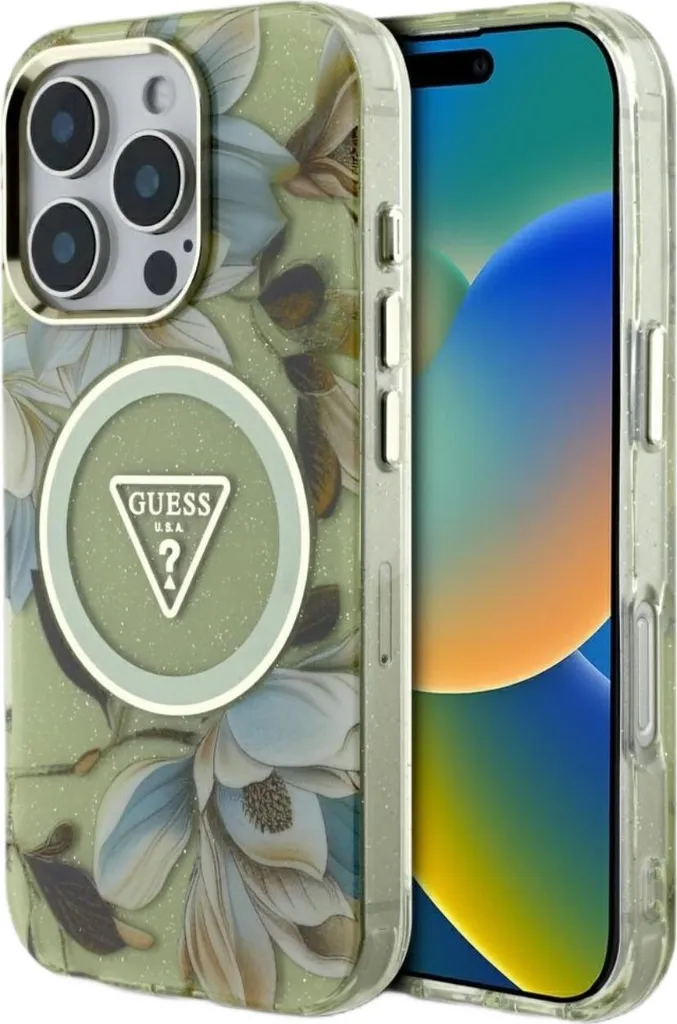 Acquista Cover Guess iPhone 16 Pro Max - Verde Glitter MagSafe Originale