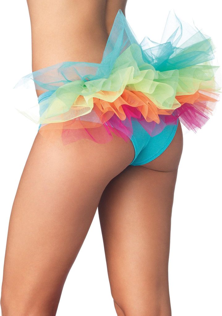 Dessous Panty - Slip mit buntem Regenbogen-Tüll Größe: M-L