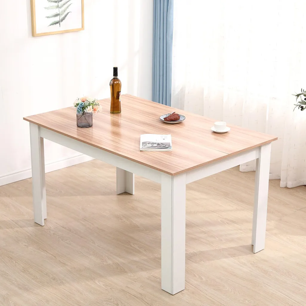 Table à manger stable et facile à nettoyer, 138cm chêne et blanc mat