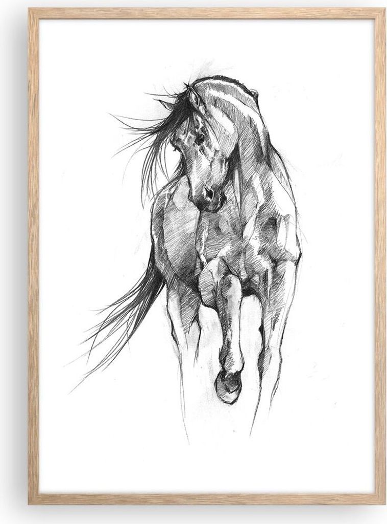 Gerahmtes Poster - Rahmen in heller Eiche - Pferd Galopp Produktbild 