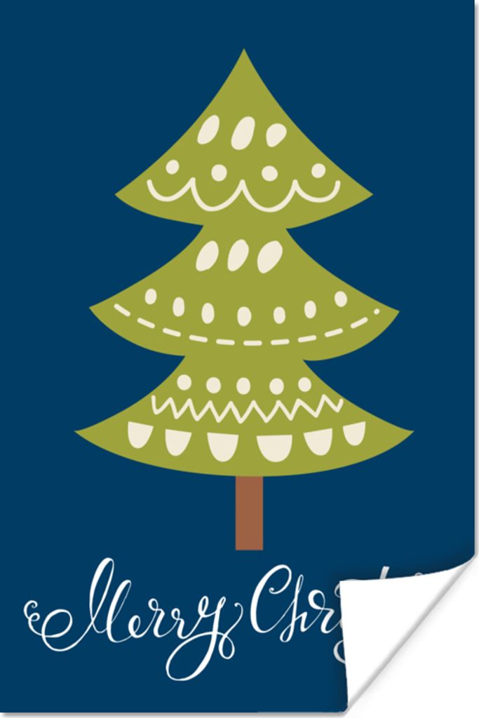 MuchoWow Poster Weihnachtsbaum - Weihnachten - Zitate - Frohe Weihnachten - Tannenbaum - Blau 20x30 cm - Papierdruck