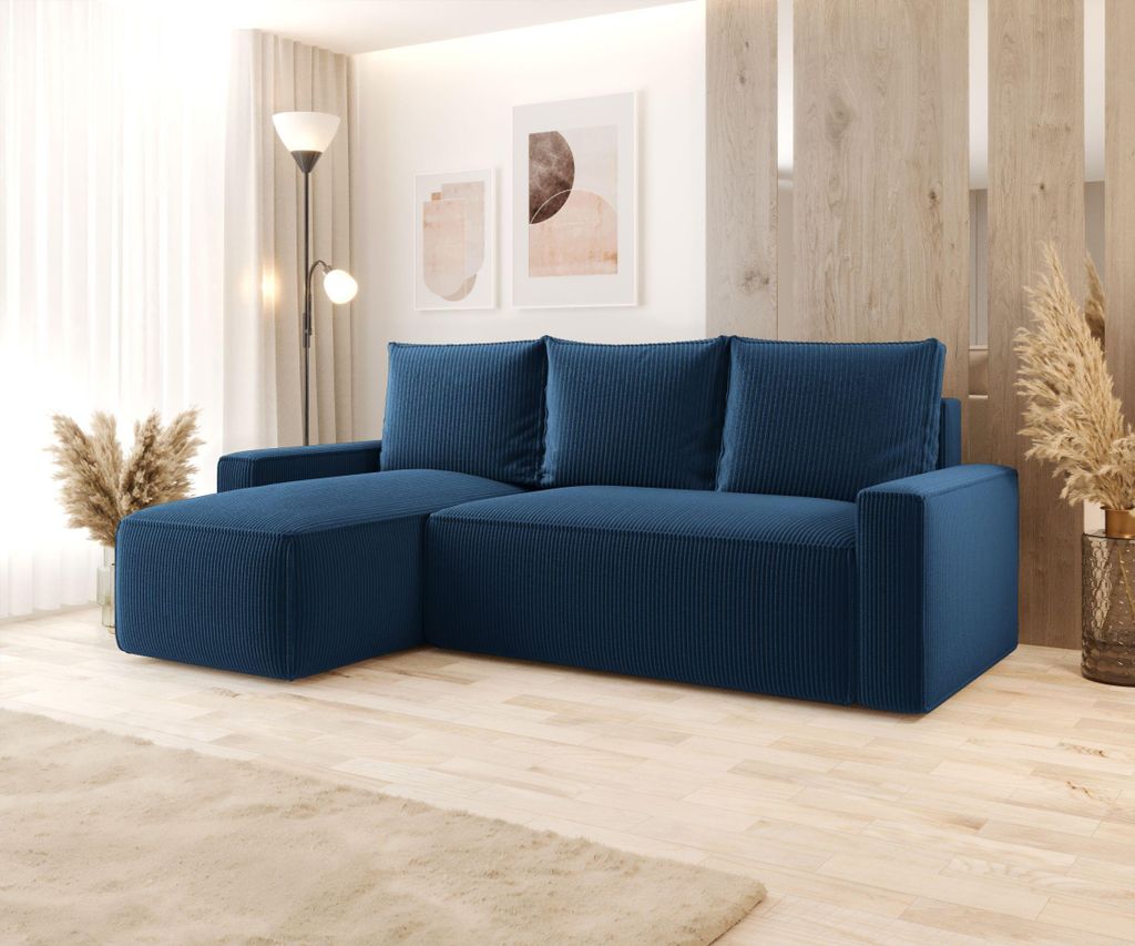 BEDANTE ECKSOFA mit Schlaffunktion SAVIO Poso 05 DunkelblauLinks L-Form Sofa mit Stauraum Bettkasten Wohnzimmersofa Couch Sofa Bettsofa Bettkasten ...