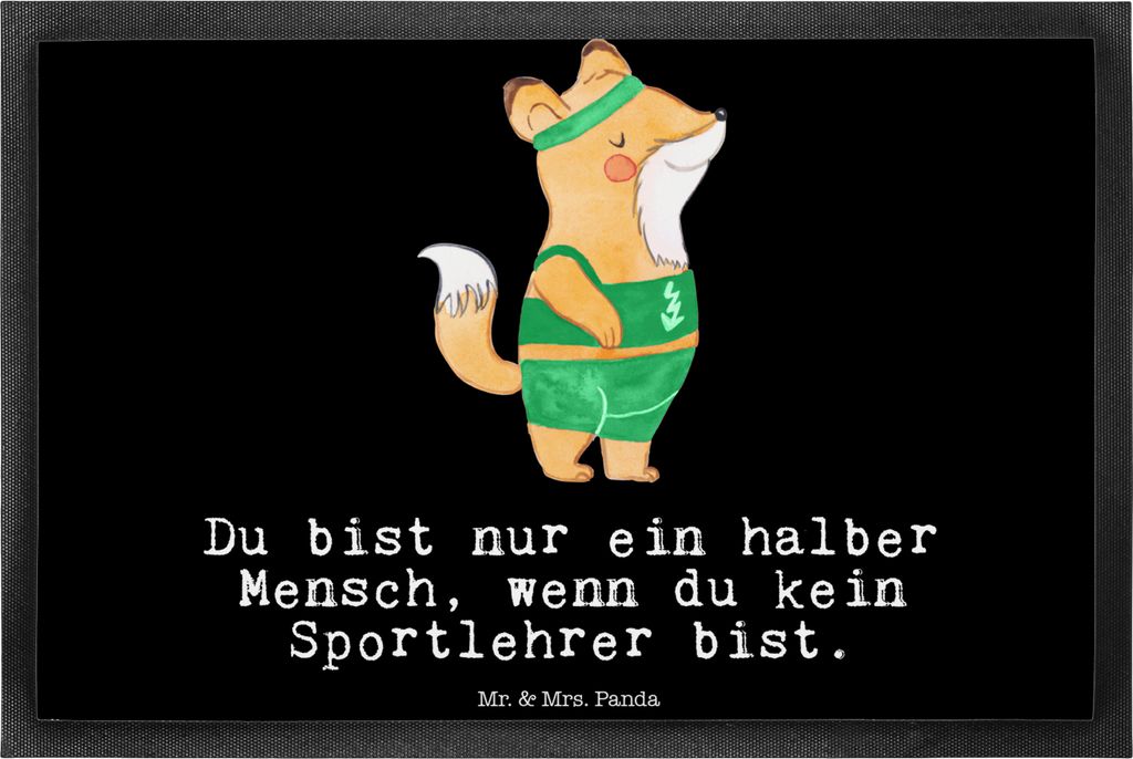 Mr. & Mrs. Panda fußmatte Sportlehrer Herz 40 x 60 cm - Schwarz - Geschenk, Gummimatte, Schmutzmatte, Fußabstreifer, Türvorleger, Schmutzfangmatte