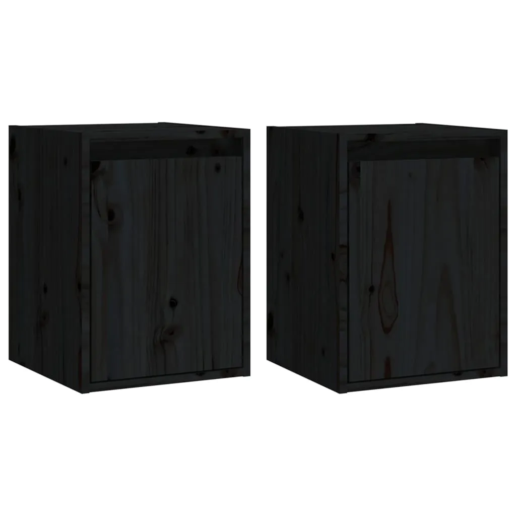vidaXL Coppia Armadi Pensili Neri in Legno Massello 30x30x40 cm - 3