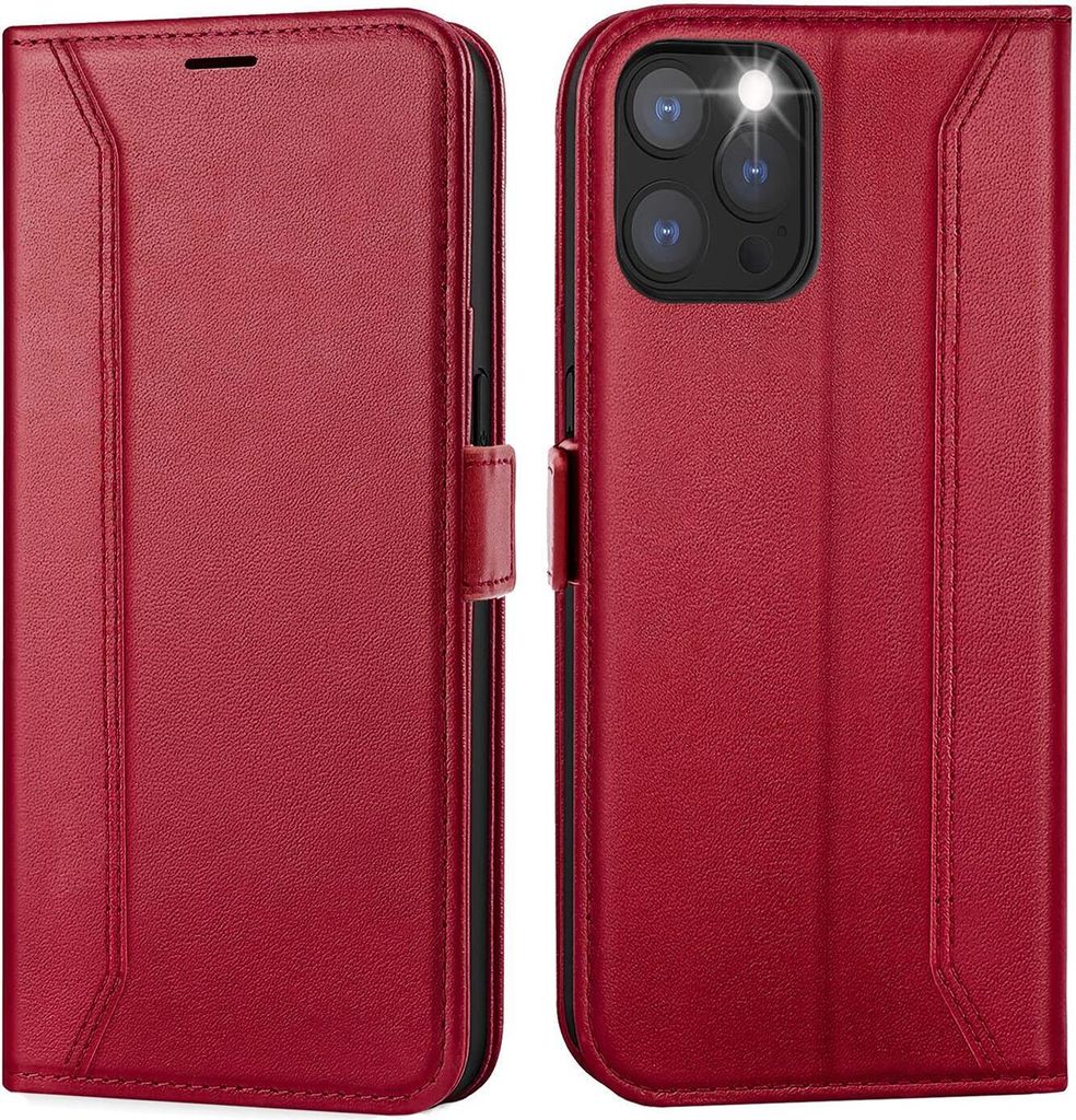 Conie RFID Klapp Tasche für iPhone 12 / 12 Pro Kartenfach Hülle Rundumschutz in Rot