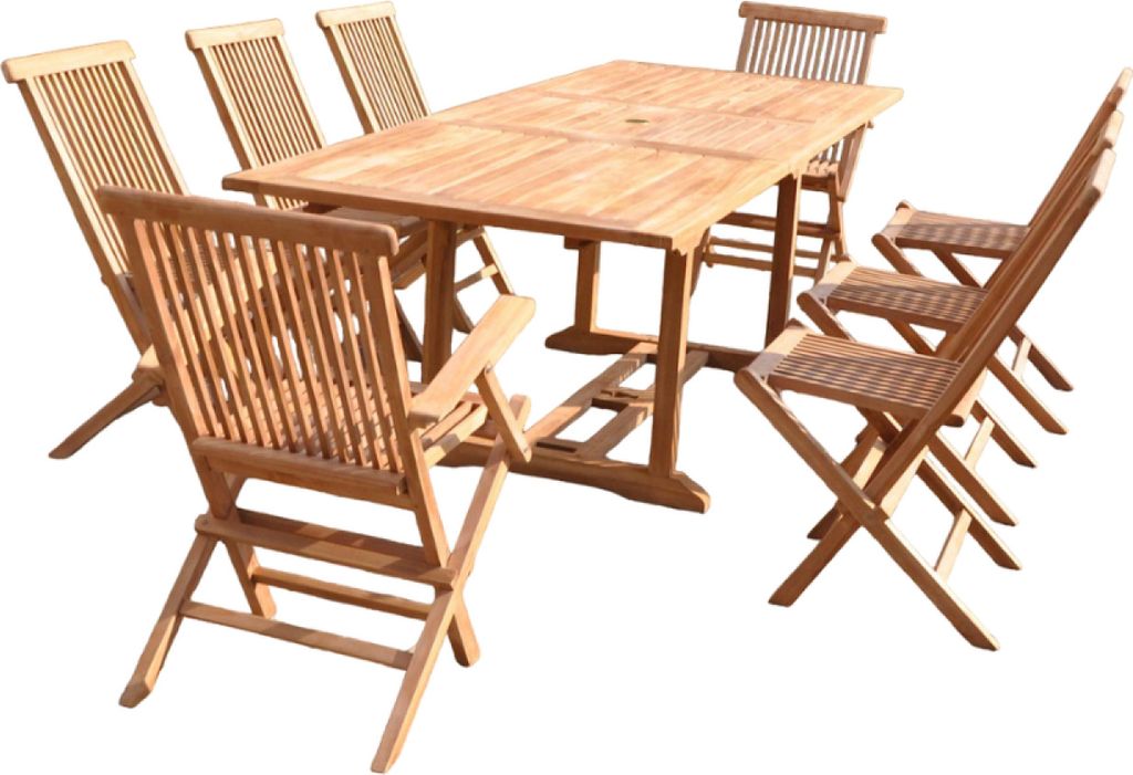 KAJANG Gartenmöbelgarnitur aus Teakholz für 10 Personen, rechteckiger Tisch, 6 Stühle, 2 Sessel