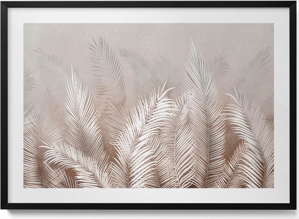 Vegetation Boho Blätter– Wandbild mit Rahmen – Gerahmtes Bild – Wanddekoration – 100x70 cm – Schwarz Rahmen