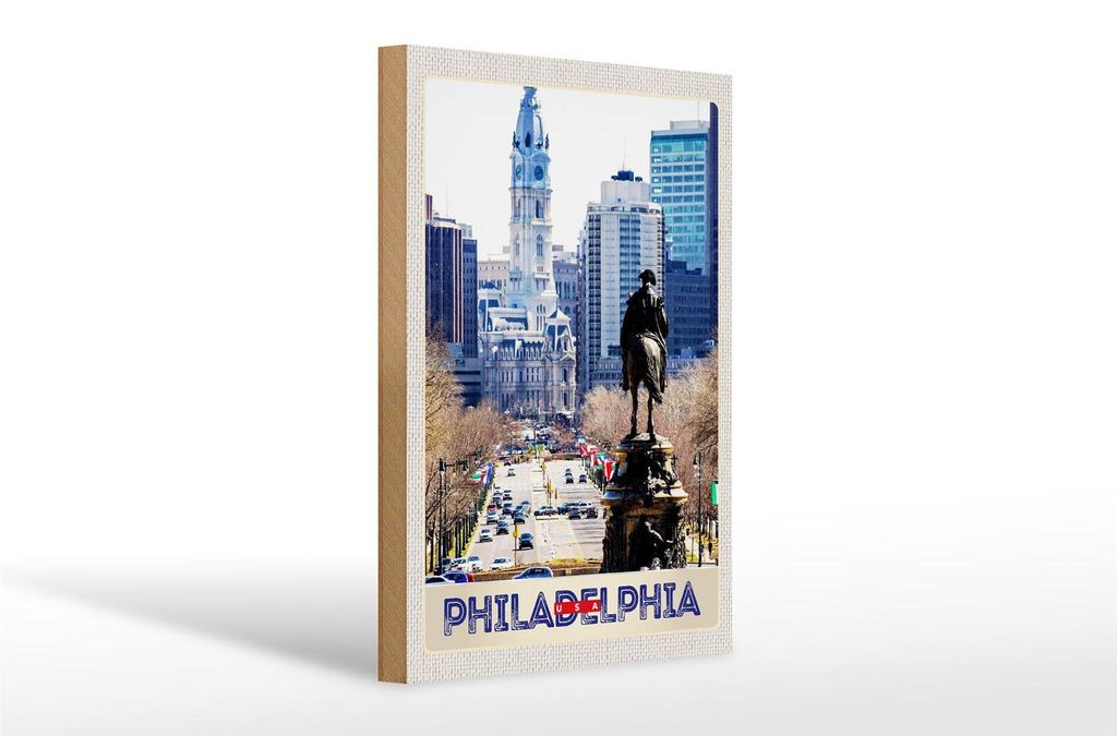 Holzschild Reise 20x30cm Philadelphia USA Amerika Stadt