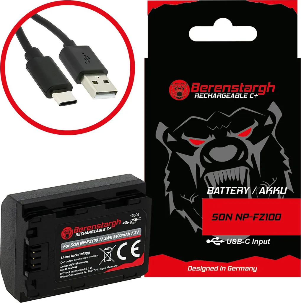 Batterie Berenstargh NP-FZ100 avec Port USB-C pour Sony Alpha 7 IV A7RIII