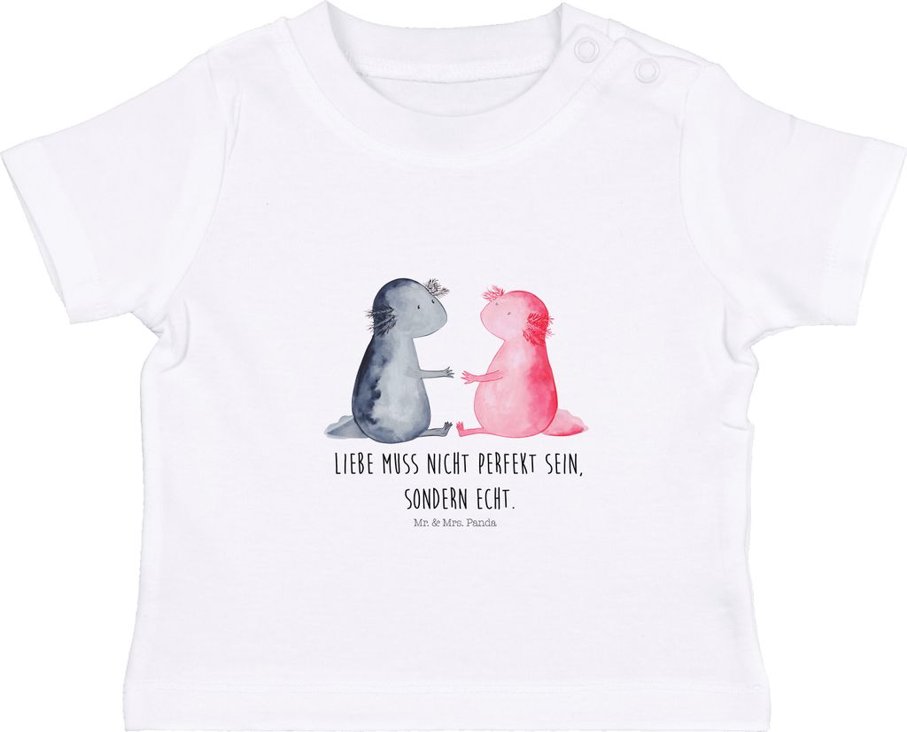 Mr. & Mrs. Panda Babyshirt Axolotl Liebe 12. - 18. Monat - Weiß - Geschenk, T-Shirt, Kinder Shirt, Valentinstag, Organic Baby, Lurch, Öko, Ehemann