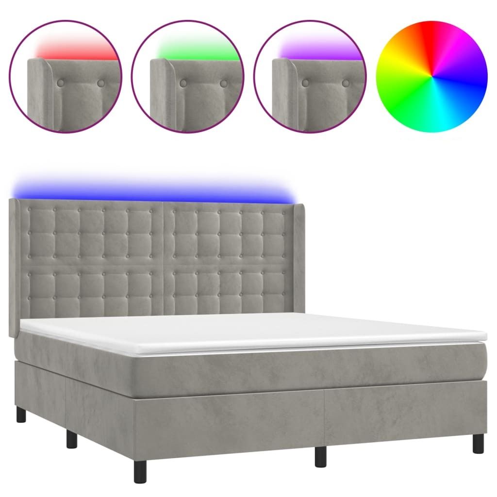 Möbel Boxspringbett/bettgestell - Bettrahmen - Doppelbett - mit Matratze & LED Hellgrau 160x200 cm Samt - Polsterbett Klassische Betten CLORIS8992054