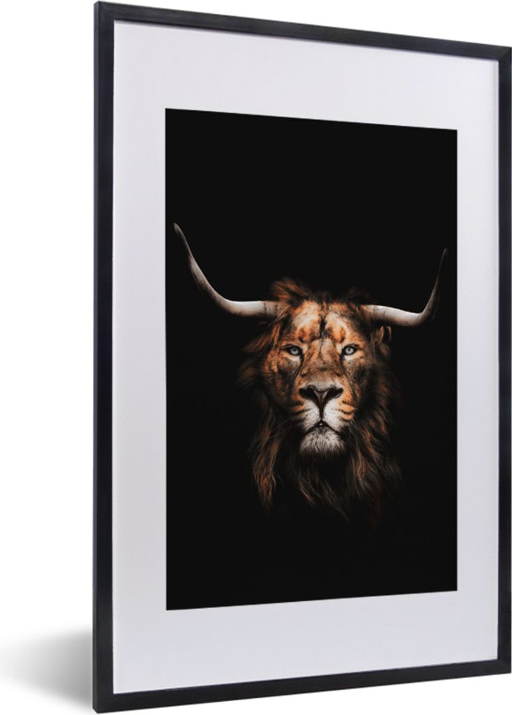 MuchoWow MuchoWow Gerahmtes Poster Löwe - Schwarz - Mantel 40x60 cm - Poster mit zchwarzem Bilderrahmen - Poster in Rahmen