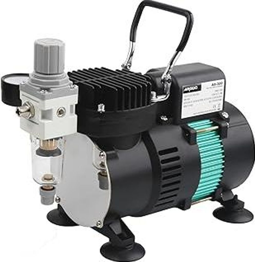 Airgoo Luxus Airbrush Kompressor AG-320 mit Zwei Kühllüfter,Regler,Feuchtigkeitsfalle für Hobby, Lebensmitteldekoration, Tattoo, Grafik und so w...