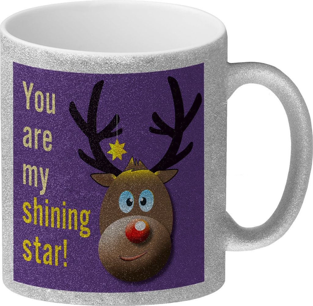 Weihnachten Glitzer-Kaffeebecher mit Rentier Motiv in Lila Produktbild 