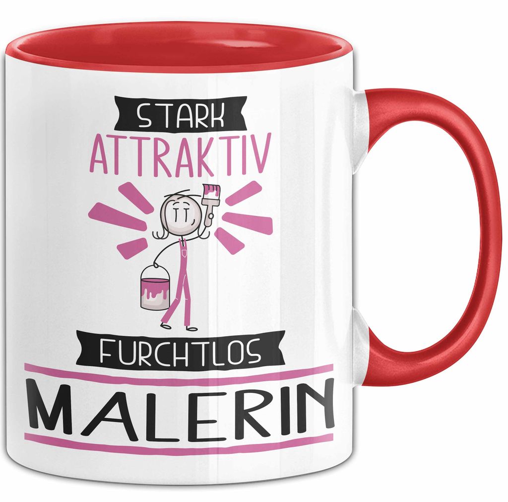Malerin Tasse Geschenk Becher Stark Attraktiv Furchtlos Malerin Lustige Geschenkidee (Rot)