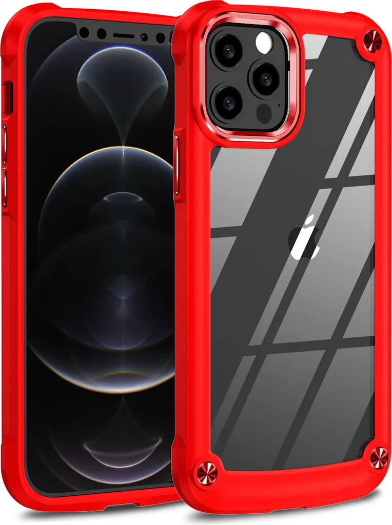 Custodia iPhone 12 Pro Max Rosso: Cover Ibrida Trasparente Antiurto PC TPU