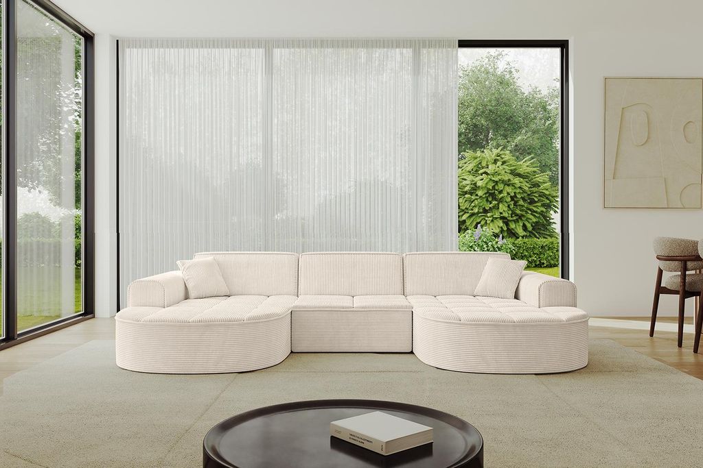 ALTDECOR Ecksofa in U- Form TARO-U1 - 303x171x79,5 cm Beige - Corner Sofa Bett Eckcouch Couch L-Form Wohnlandschaft Cauchsofa